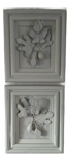 Framed Paper Mache Fig Sculptures a Pair