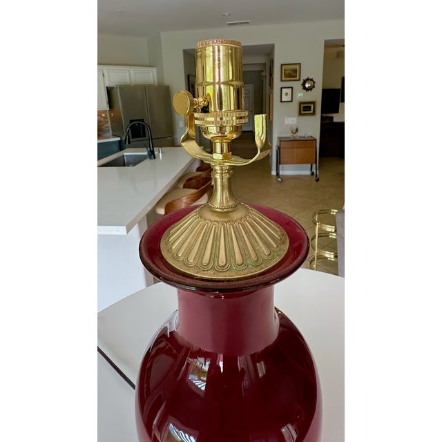 1960s Single Chinese Sang De Boeuf Flambé Oxblood Porcelain Table Lamp For Sale - Image 13 of 17