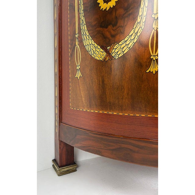 Wood Late 20th Century Demi-Lune Console Cabinet With Inlays and Embellished With Painted Decorations For Sale - Image 7 of 15