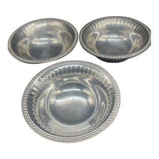 Vintage Flutes & Pearls Pewter Holloware Wilton Armetale Bowls - Set of 3 For Sale