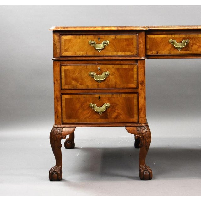 Vintage Figured Walnut Pedestal Desk, 1920 For Sale - Image 6 of 12