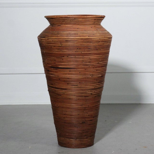 1970s Crespi Style Pencil Reed Floor Vases - A Pair For Sale - Image 10 of 11