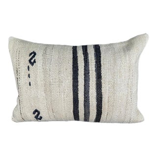 Turkish Hemp Pillow Cushion Natural Beige Black Pillow Cushion Cover 16" x 24" For Sale