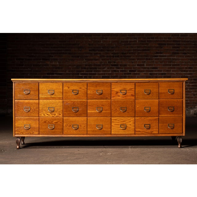 Mid-Century Modern Mid-Century Oak 21-Drawer Industrial Index Cabinet For Sale - Image 3 of 11