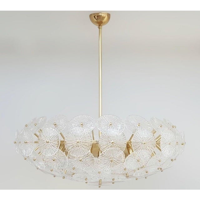 1970s 1970s Oversized Loto Murano Glass & Brass Chandeliers - Pair For Sale - Image 5 of 8