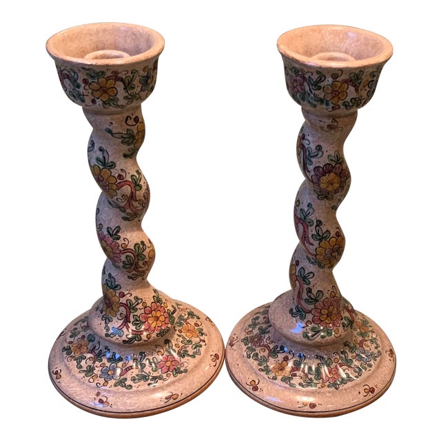 Italian Hand Painted Ceramic Candlesticks a Pair Chairish