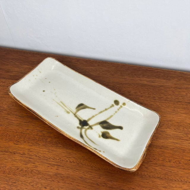 Rectangular dish "La Colombe", 1950/60 Brutalist style, brown, beige, green spots La Poterie de la Colombe is a ceramics...