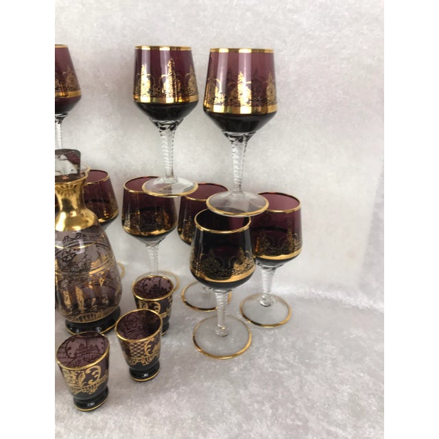 Vintage Italian Murano Venetian Amethyst & 22k Gold Barware Set — 20 Pieces For Sale In Phoenix - Image 6 of 11