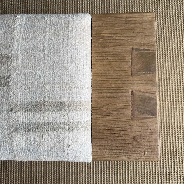 Rustic Casi Reclaimed Elm Wood Bench With Vintage Rug Upholstery by Bloom Home Inc For Sale - Image 3 of 12