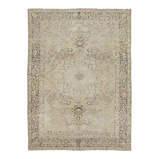 Antique Persian Kerman Rug in Tonal Beige With Floral Patterns - Rug & Kilim For Sale