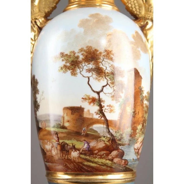 Traditional Large Empire Period Fuseau Vases in Porcelain of Paris, Set of 2 For Sale - Image 3 of 15