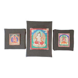 19th Century Mongolian Buddhist Tsakli Paintings- a Set of 3