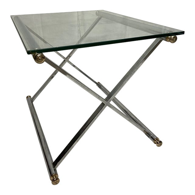 Mid Century Modern Chrome and Glass Side Table For Sale