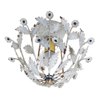 Floral Ceiling Light with White Flowers and Leaves, 1950s For Sale