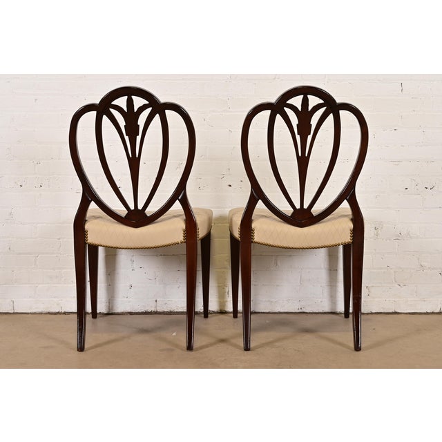 Baker Furniture Style Georgian Carved Mahogany Shield Back Side Chairs or Dining Chairs, Set of Four For Sale - Image 9 of 10