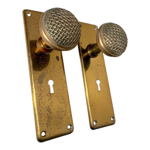 Pair of Antique Gilt Bronze Brass Music Microphone Shaped Door Handles Hardware