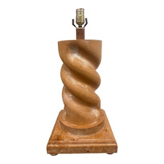 Vintage Spiral Carved Wood Table Lamp in the Style of Michael Taylor For Sale