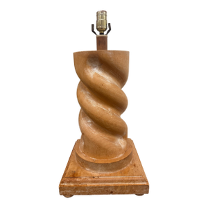 Vintage Spiral Carved Wood Table Lamp in the Style of Michael Taylor