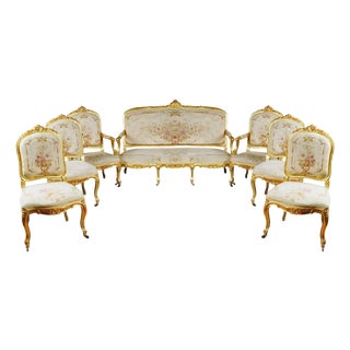19th Century French Giltwood Aubusson Tapestry 7-Piece Salon Suite For Sale