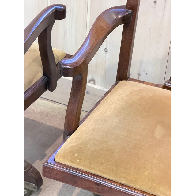 Early 20th Century Pair of Antique English Cherry Queen Anne Style Swivel Desk Chairs With Casters For Sale - Image 5 of 9