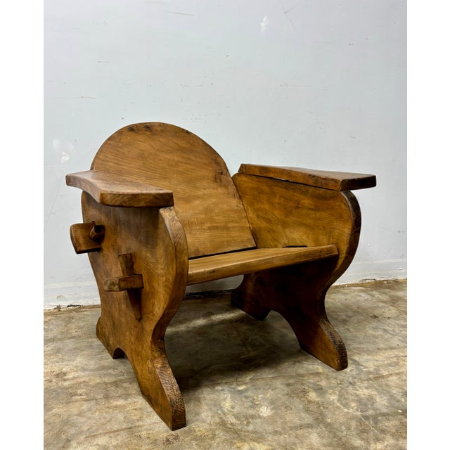English Vintage English Oak Brutalist Armchair For Sale - Image 3 of 7
