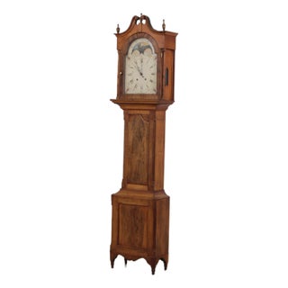 Period American Cherry Tall Cased Grandfather Clock For Sale