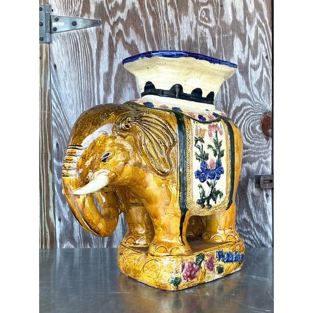 Goldenrod Vintage Regency Glazed Ceramic Elephant Low Stool For Sale - Image 8 of 12