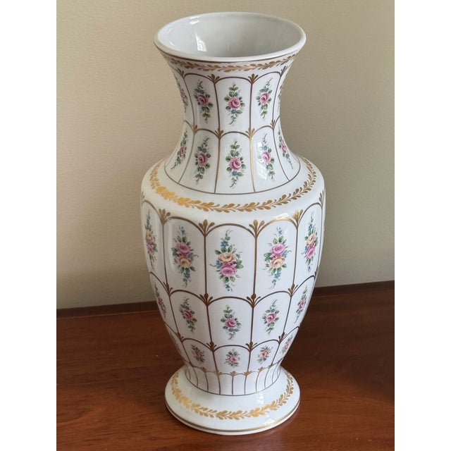 French Limoges Porcelain Baluster Vase & Charger, Hand-Painted Gilt Floral Set For Sale In New York - Image 6 of 12
