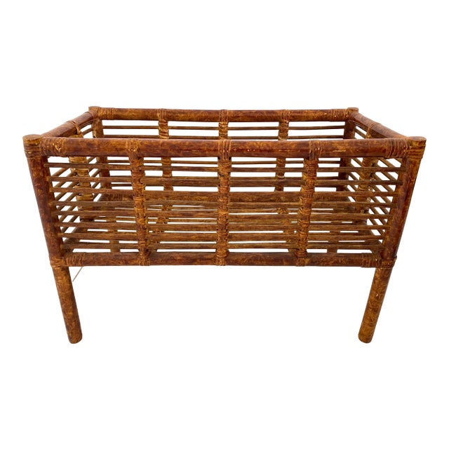 Large Vintage Scorched Burnt Bamboo Plant Stand For Sale