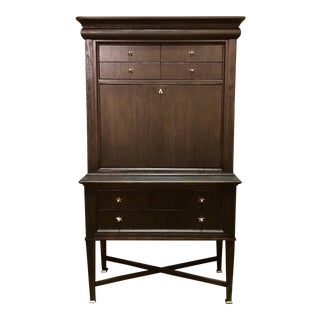 Drexel Heritage Transitional Dark Brown Wood Bar Cabinet/Secretary Desk For Sale