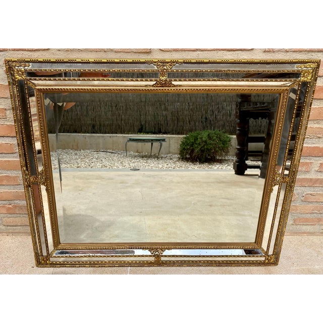 French Directoire Gilded Carved Wood Wall Mirror, 1940s For Sale - Image 16 of 18