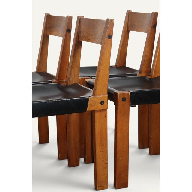 Black Vintage S24 Chairs in Elm and Black Leather by Pierre Chapo, 1970, Set of 4 For Sale - Image 8 of 18
