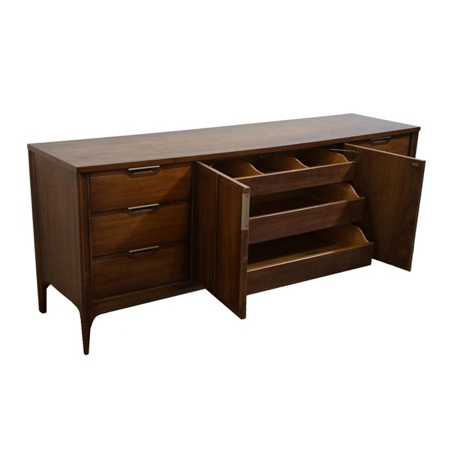 Wood Kent Coffey Solid Walnut MCM Mid Century Modern 76" Triple Dresser 7702 For Sale - Image 7 of 16