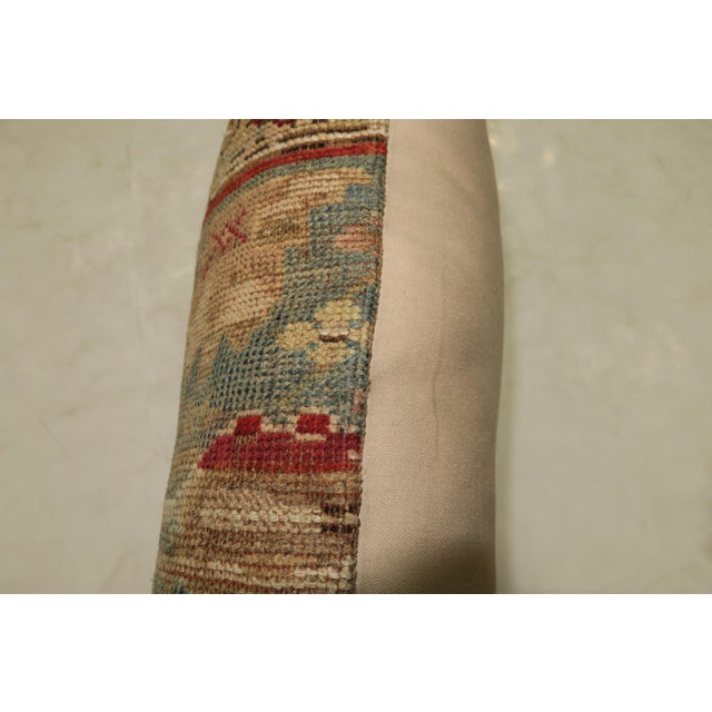 Early 20th Century Rustic Antique Tribal Caucasian Lumbar Rug Pillow in Red and Soft Blue For Sale - Image 5 of 5