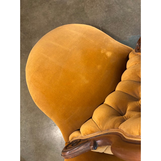19th C Tufted Velvet Victorian Lobby 3 Seat Chair/Settee For Sale - Image 9 of 10
