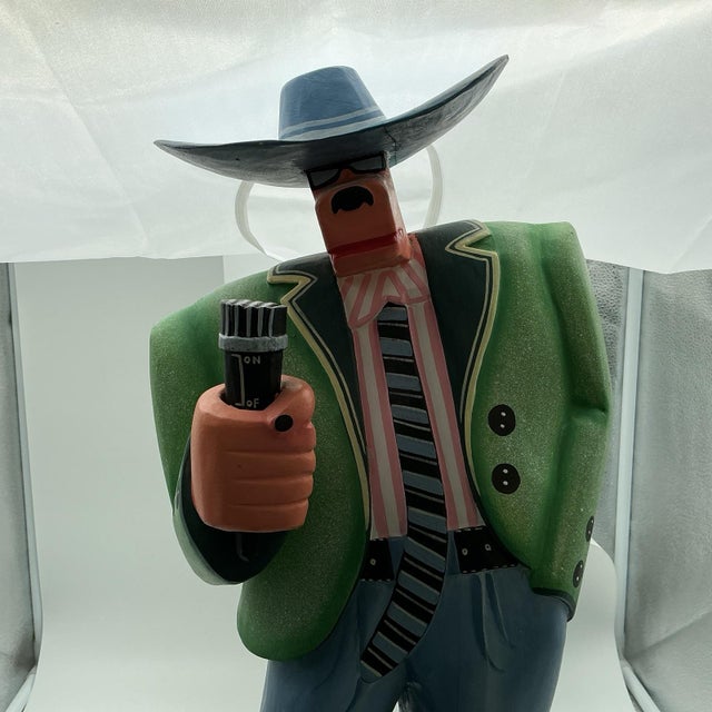 Folk Art 1990s Attributeed to Markus Pierson Coyote Sculpture 22” Painted Resin Cowboy Figurine Mint For Sale - Image 3 of 11