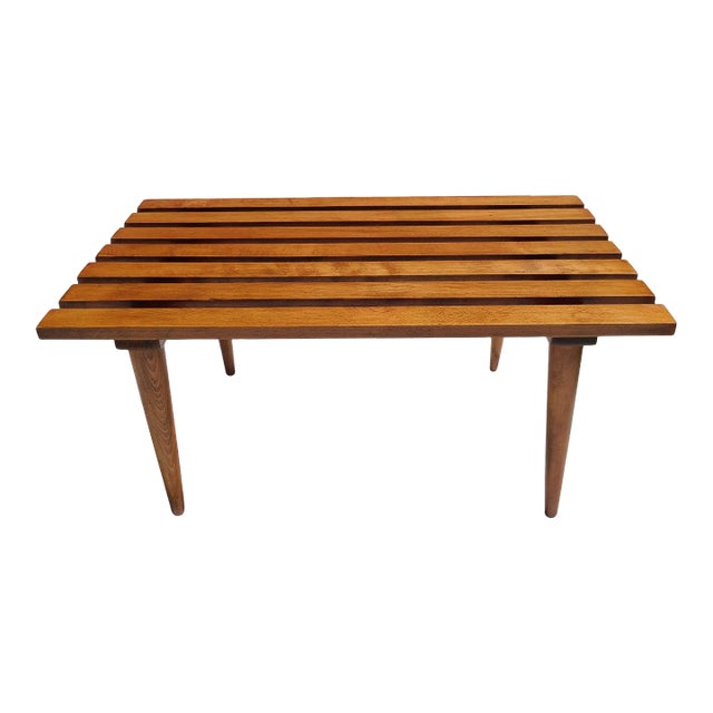 Mid 20th Century Solid Hardwood Slatted Alcove Bench, Made in Italy For Sale