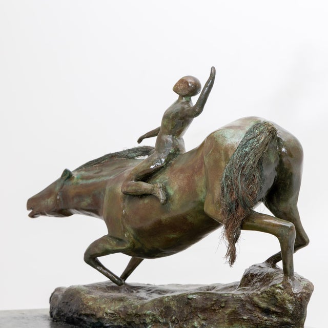 Modern French Plaster Sculpture of Rider with Horse For Sale - Image 3 of 16