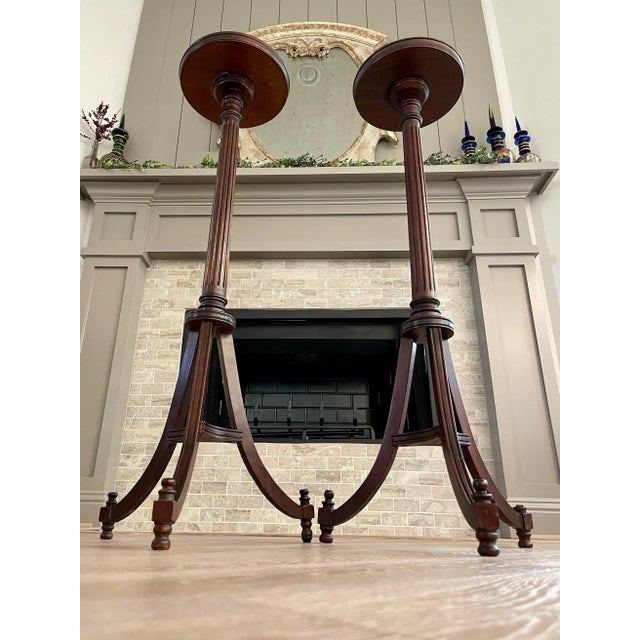 Tall 19th Century English Georgian Gothic Mahogany Candle Stands - a Pair For Sale - Image 10 of 12