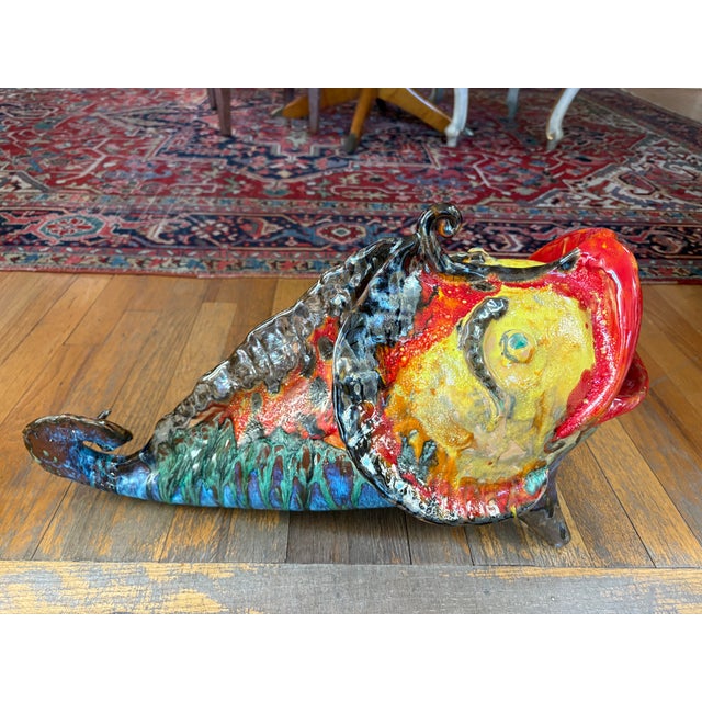 1950s Italian Glazed Terracotta Fish Sculpture For Sale - Image 11 of 15