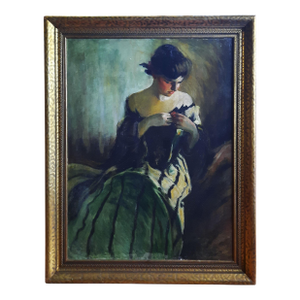 Oil Portrait of Woman in Green and Black, After John White Alexander