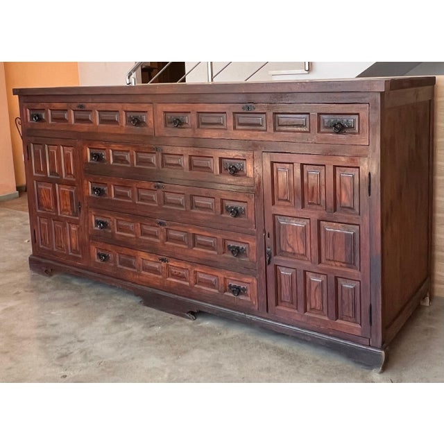 Large 20th Church Spanish Baroque Carved Walnut Tuscan Credenza or Buffet For Sale - Image 18 of 18