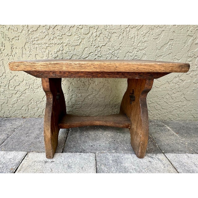 Antique Early 20th Century Handcrafted Solid Wood Rustic Footstool or Milking Stool For Sale - Image 4 of 11