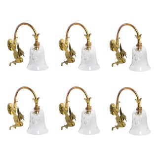 Antique Neo-Classical Ormolu & Glass Griffin Wall Lights, 1890s, Set of 6 For Sale
