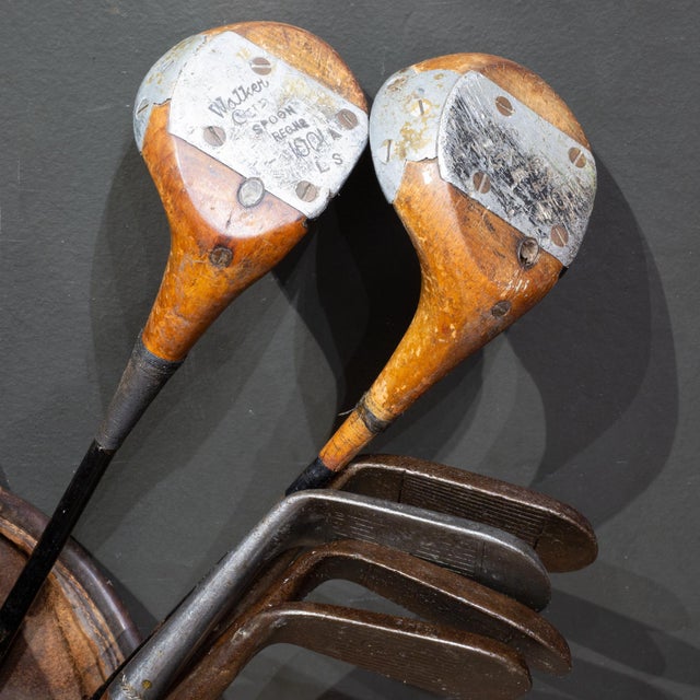 Antique Leather Walking Golf Bag With Hickory-Shaft & Steel Vintage Clubs c.1920-1945 For Sale - Image 4 of 8