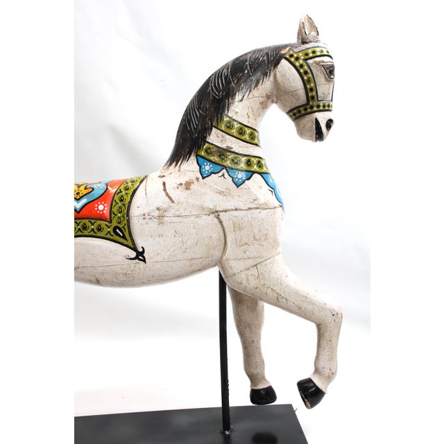 Wood Carousel Horse, Green, Blue, Yellow and Orange For Sale - Image 7 of 12