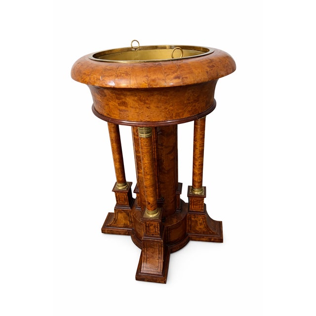 French Neoclassical Pedestal Jardinière in Burl Wood and Amaranth by Maison Rémy, Paris, 1986 For Sale - Image 10 of 10