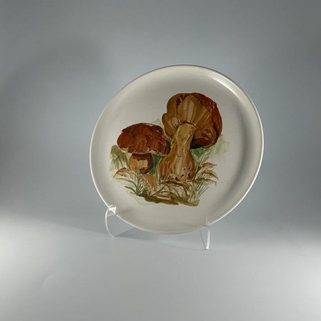 Vintage Hand-Painted Mushroom Plate Set of 9 Italian Ceramic Art, 1970, Set of 9 For Sale - Image 9 of 18