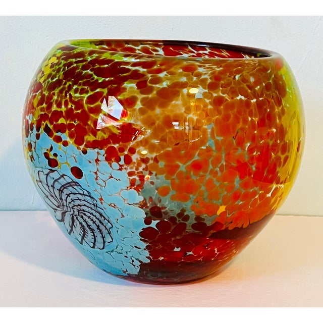 Contemporary Dale Tiffany Green and Sky Blue Art Glass Bowl For Sale - Image 4 of 7