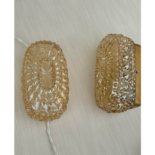 1950s Glass Vintage Wall Sconces, German, Midcentury Iridescent Golden Bubble - A Pair Ready to Hang For Sale - Image 5 of 9